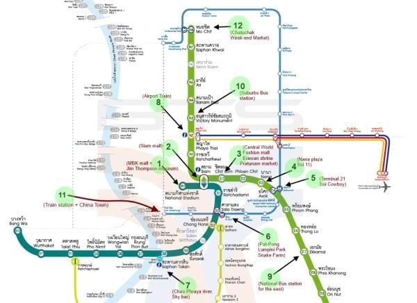 карта Бангкока BTS карту с достопримечательностями